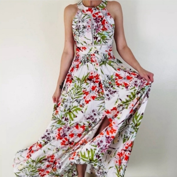 Anthro Abel The Label Vienna Orchid Halter Maxi Dress Size Small - Picture 2 of 11
